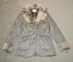 Womens Coat Suede Sherpa Lined Sonoma Gray Jacket Button Up Winter $150- M - £57.99 GBP