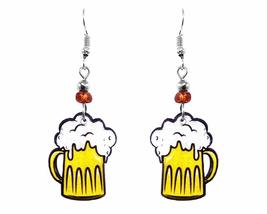 Beer Mug Graphic Dangle Earrings - Womens Brewery Fashion Handmade Jewelry Adult - $17.81