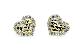 ADIRFINE 14K Solid Gold Diamond Cut Pave Cubic Zirconia Heart Screw-backs Studs - $107.99