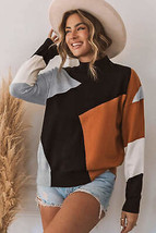 Orange Color Block Mock Neck Drop Shoulder Knit Sweater - £35.35 GBP