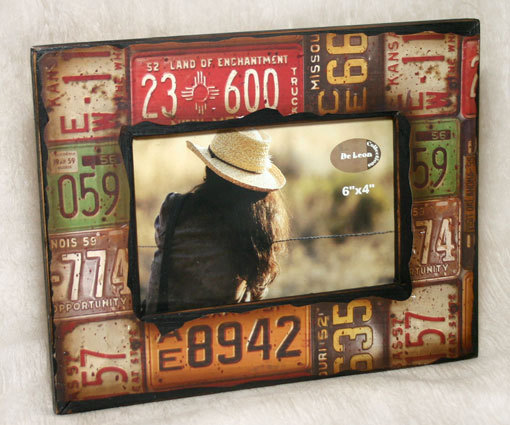 Primary image for Country 4x6 Wooden Photo Frame Decoupaged with License Plates