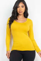 Scoop Neck Solid Long Sleeve Cozy Top - £9.17 GBP