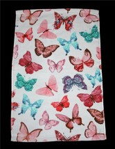 C- HOME Colorful Aqua Grey Pink Butterflies Decorative Velour HAND Towel... - $14.99