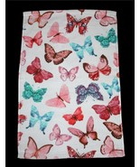 C- HOME Colorful Aqua Grey Pink Butterflies Decorative Velour HAND Towel... - $14.99