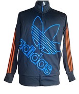 Adidas Track Jacket Mens M Black Blue Orange 3 Stripe Big Logo Trefoil F... - $34.64