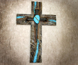 Western Country Styled Inspirational Cross with Nails and Turquoise Stone - £18.37 GBP