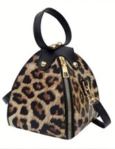 Leopard Purse Crossbody + Handle Square Angled PU Leather Zippered Pyram... - $11.63