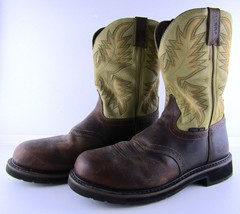Justin Steel Toe Work Boots Cowboy Boots Men&#39;s Size 12EE Tall Shaft Stitched - £74.69 GBP