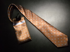 Egon Von Furstenberg Neck Tie and Pocket Square Brown with Blue Gold Accents - £10.54 GBP