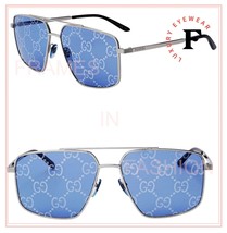 GUCCI 0941 Silver Blue GG Logo Print Rectangular 004 Sunglasses GG0941S Unisex - £346.36 GBP