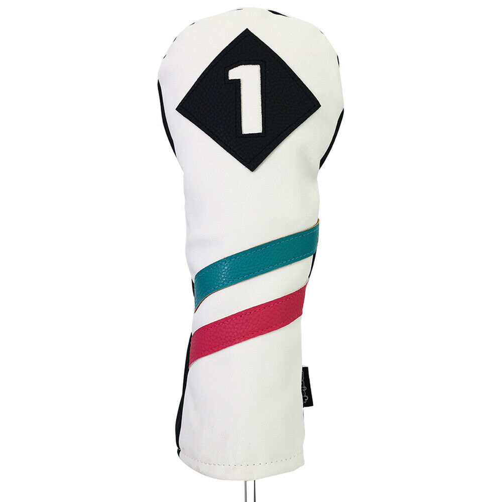 Majek Golf #1 Driver Headcover White with Teal Pink Stripe Vintage Leath... - $18.52
