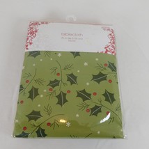 Round Vinyl Tablecloth 70&quot; Christmas Winter Green Holly Berries Snowflake Target - £7.79 GBP