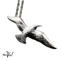 Vintage Silvertone Flying Bird Brooch Pin or Necklace 24&quot; Chain 2.5&quot; Pin... - £20.37 GBP