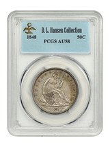 1848 50C PCGS AU58 ex: D.L. Hansen - $1,782.38