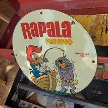 Vintage 1940 Rapala Fishing Lures Manufacturing Porcelain Gas &amp; Oil Pump Sign - £93.93 GBP