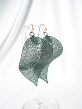 Patina Dipped leaf earrings, metal earrings, Wavy Lace Leaf, dangle earrings, Le - £14.94 GBP
