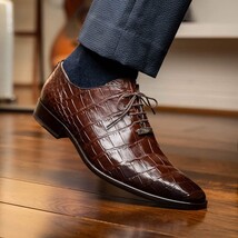 Marco Di Milano Genuine Alligator Oxford Leather Shoes Bono Brown image 7