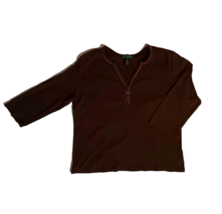 LAUREN RALPH LAUREN Women&#39;s XL Long Sleeve Top Brown  3 Button Zip Neck - $326.44 MXN