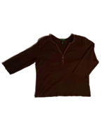 LAUREN RALPH LAUREN Women&#39;s XL Long Sleeve Top Brown  3 Button Zip Neck - $326.44 MXN
