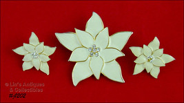 Eisenberg Ice Signed Ivory Color Poinsettia Pin and Earrings (#J1202) - £47.96 GBP