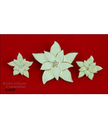Eisenberg Ice Signed Ivory Color Poinsettia Pin and Earrings (#J1202) - £47.85 GBP