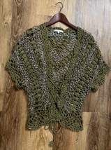 Mystree Acrylic Blend Brown Green Crochet Lightweight Sweater Women Size Medium - $25.73