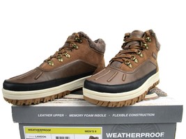 Weatherproof Landon Boot, Mens Brown Suede w Rubber Hiking Lace-Up Faux Fur Shoe - £28.55 GBP