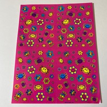 Vintage Lisa Frank Smiley Faces Groovy Flowers Hippie Sticker Sheet S757 - £23.58 GBP
