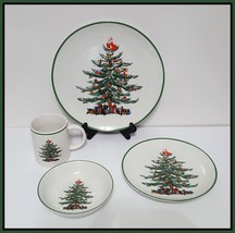 NEW 4 Piece Christmas Ceramic Dinner Set Dinner Plate, Salad Plate, Bowl and Mug - £10.99 GBP