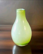 Swedish Modernist Vase Lime Green Cased Tear Drop White Lined Interior 9... - $29.69