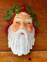 Hollow Ceramic Santa Claus Kris Kringle Head w Holly Accents Christmas H... - £8.99 GBP