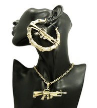 New AK47 Machine Gun Pendant Fashion Necklace &amp; Pincatch Hoop Earring Set RC2974 - £18.64 GBP