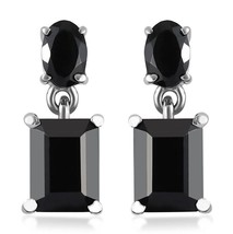 Natural Black Spinel Dangle &amp; Drop Earring 925 Sterling Silver Push Back Earring - £63.94 GBP