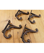 4 BROWN RUSTIC COAT HOOKS ANTIQUE STYLE CAST IRON 4.5&quot; WALL DOUBLE RESTO... - $495.90 MXN