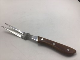 Emperor Steel Serving Fork 11&quot; JAPAN Wood 3 Rivet Handle Full Tang Vinta... - $12.34