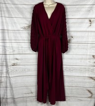 Shein Curve Women&#39;s 1XL Wine Burgundy Jumpsuit Sheer Polka Dot Sleeve Wide Leg - £7.91 GBP