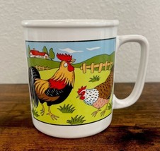 Vintage Rooster and Chicken Farm Scene Coffee Tea Mug Cup Lipco Import - $13.98