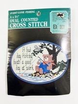 "Gone Fishing"  Cross Stitch Kit w/ Frame #4007 Designs For the Needle 4" x 5.5" - $9.51