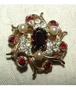 1880s Beautiful Victorian 10K Gold Brooch Watch PIN Garnets Pearls Rhinestones - $545.00