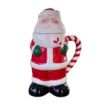 Pfaltzgraff Candy Cane Santa Mug w Lid Christmas Hand Painted Cocoa Glossy - $250.59 MXN