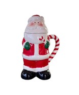 Pfaltzgraff Candy Cane Santa Mug w Lid Christmas Hand Painted Cocoa Glossy - $250.59 MXN