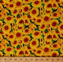 Cotton Sunflowers Bright Flowers Floral on Black Fabric Print by Yard D768.69 - £9.49 GBP