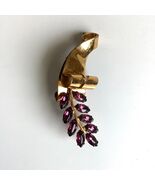 Vintage Gold Vermeil Sterling Silver Brooch Purple Stones MCM Design Mid... - €38,56 EUR