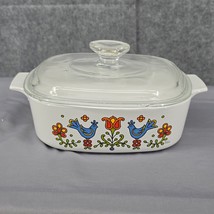Vtg 1975 Corning Ware Casserole with Lid 2 Qt Country Festival Blue Bird... - $28.73