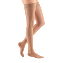 MEDIVEN sheer and soft Thigh Highs Silicone Lace Band 8-15mmHg (Natural)... - $17.46