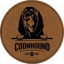 Coonhound 4" Round Leather 6-Coaster Set with Holder - $19.99