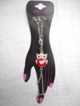 Women Red Owl Enamel Rhinestone Slave Bracelet Chain Link Finger Ring READ - £6.38 GBP