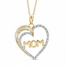 0.15CT Moissanita Corazón Doble Mom Amor Colgante Collar 14K Oro Amarillo Baño - $152.24