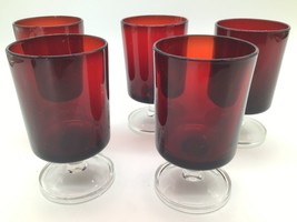 VINTAGE ARCOROC LUMINARC FRANCE Ruby Red Stemware Wine Glass~Set Of 5-4 ... - $24.75