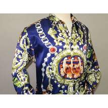 Men Oscar Banks Turkey Shirt Satin Entertainer Performer 6335-04 navy Floral image 10